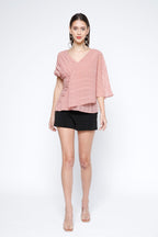 Pleated Stripe Chiffon Layered Top