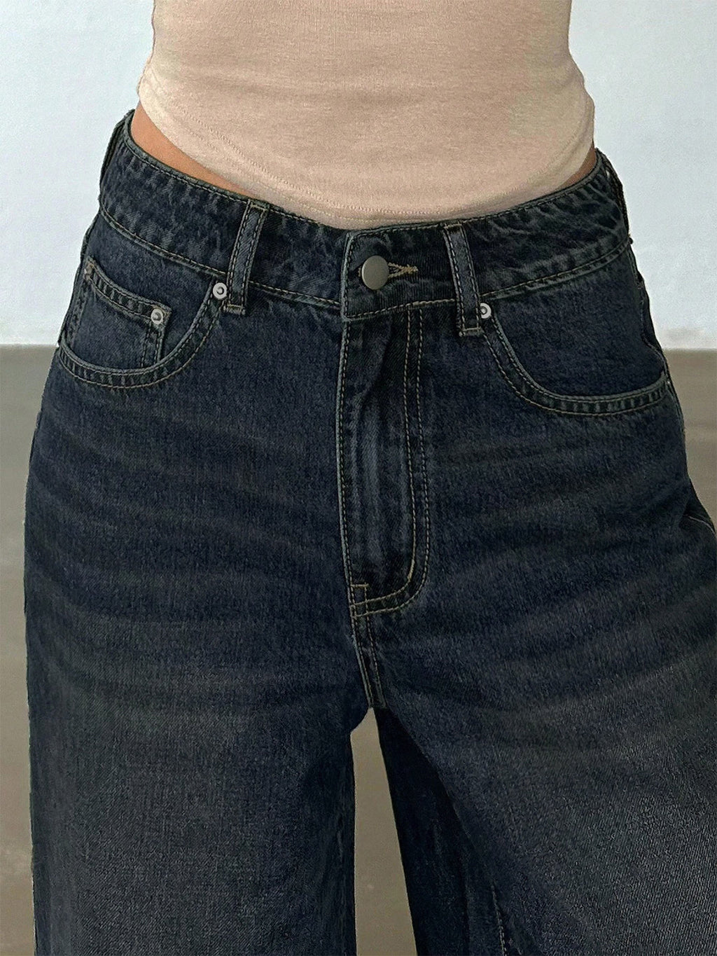 Retro Slate Blue Washed Super Wide Leg Jeans Stylish Wodrobe