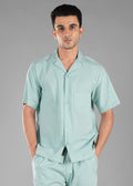 Granite Green Seersucker Textured Cuban Collar Shirt for Men