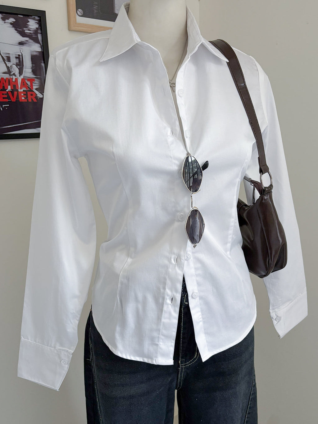 White Long Sleeve Y2K Fitted Shirt