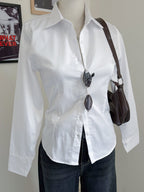 White Long Sleeve Y2K Fitted Shirt