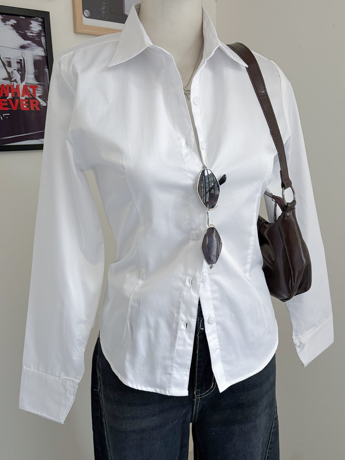 White Long Sleeve Y2K Fitted Shirt