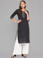 Women Black Woven Design Kurta With Lace Krya