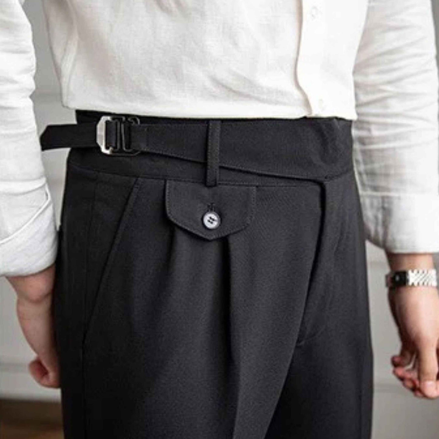 Black Gurkha Pants with Right Front Side Adjuster Buckle| by Adam Spirit - Adam Spirit