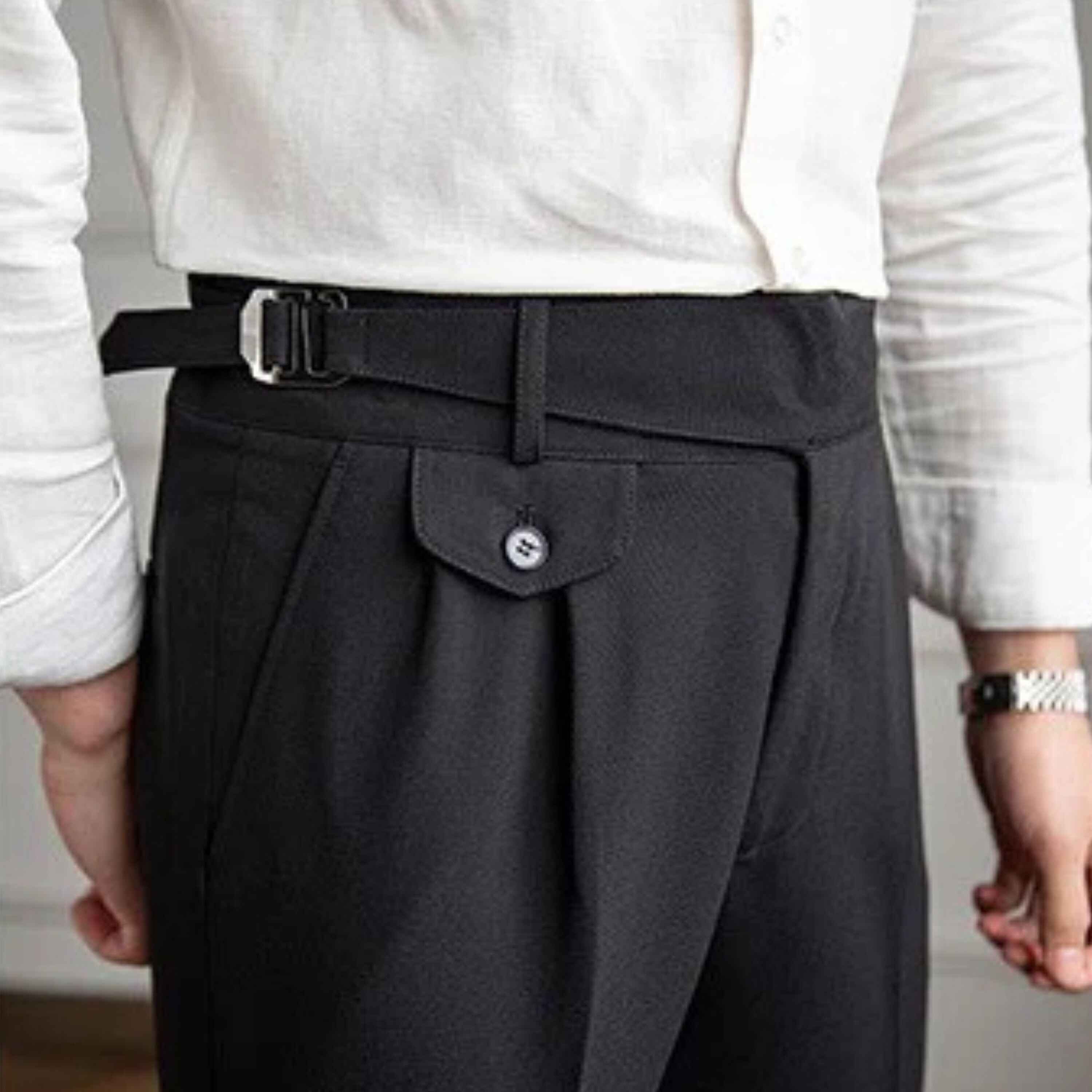Black Gurkha Pants with Right Front Side Adjuster Buckle| by Adam Spirit - Adam Spirit