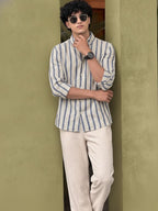 White Stripe Viscose Cut Away Collar Full Sleeves Shirt