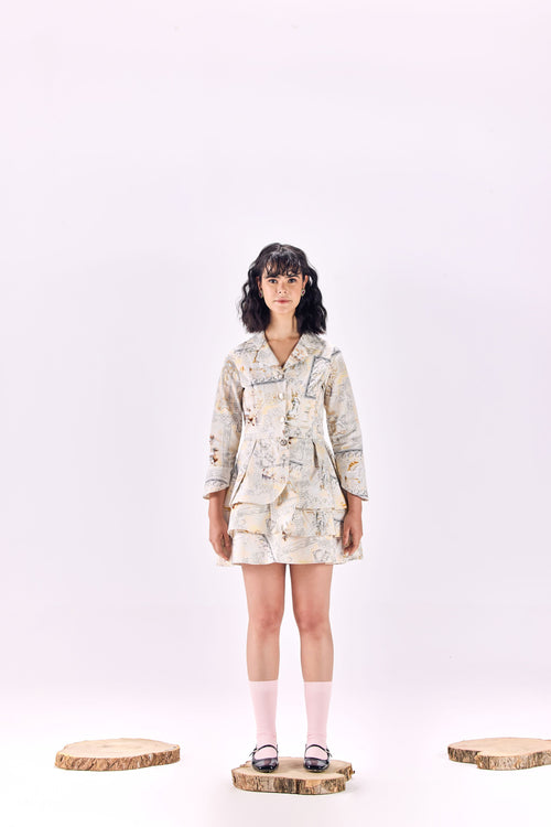 Button-Up Renaissance King Print Short Dress