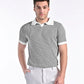 Jacquard Johnny-Collar Knit Polo in Onyx Grey X White