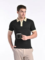 Men's Smooth-Touch Contrast Gloss Black Polo Vellure
