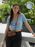 Light Blue Drop Needle Self Textured Half Sleeves Top