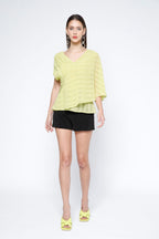 Pleated Stripe Chiffon Layered Top - Sunny Lime