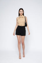 Gold Metal Zip Belted Crop Top