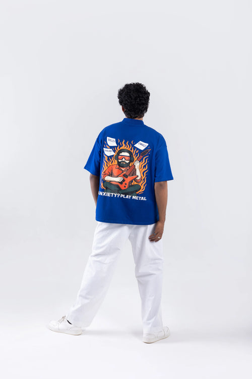 "Play Metal" Round Neck Printed Blue T-Shirt
