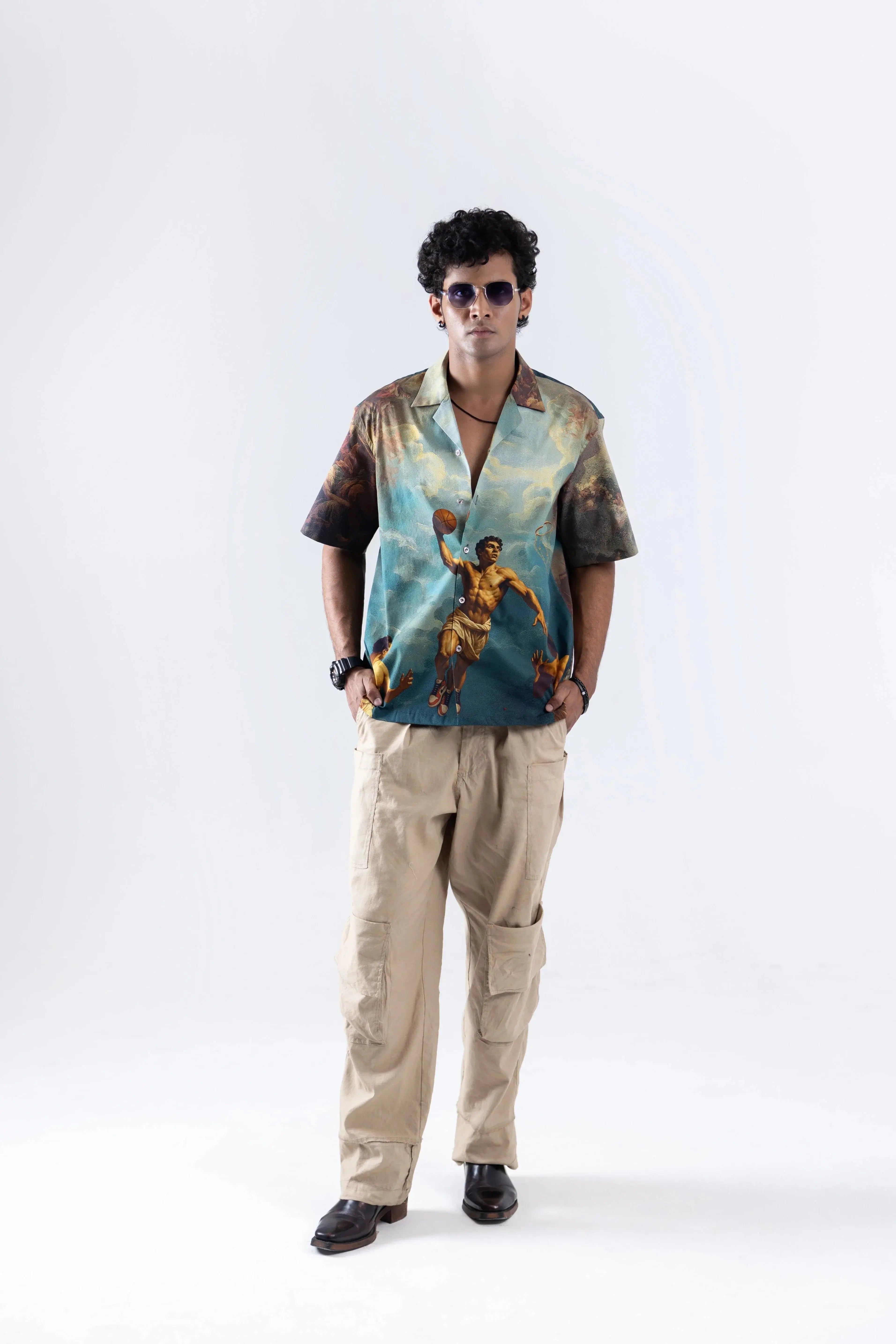 Court of Chaos Oversized Printed Cuban Collar Shirt Off Sinners