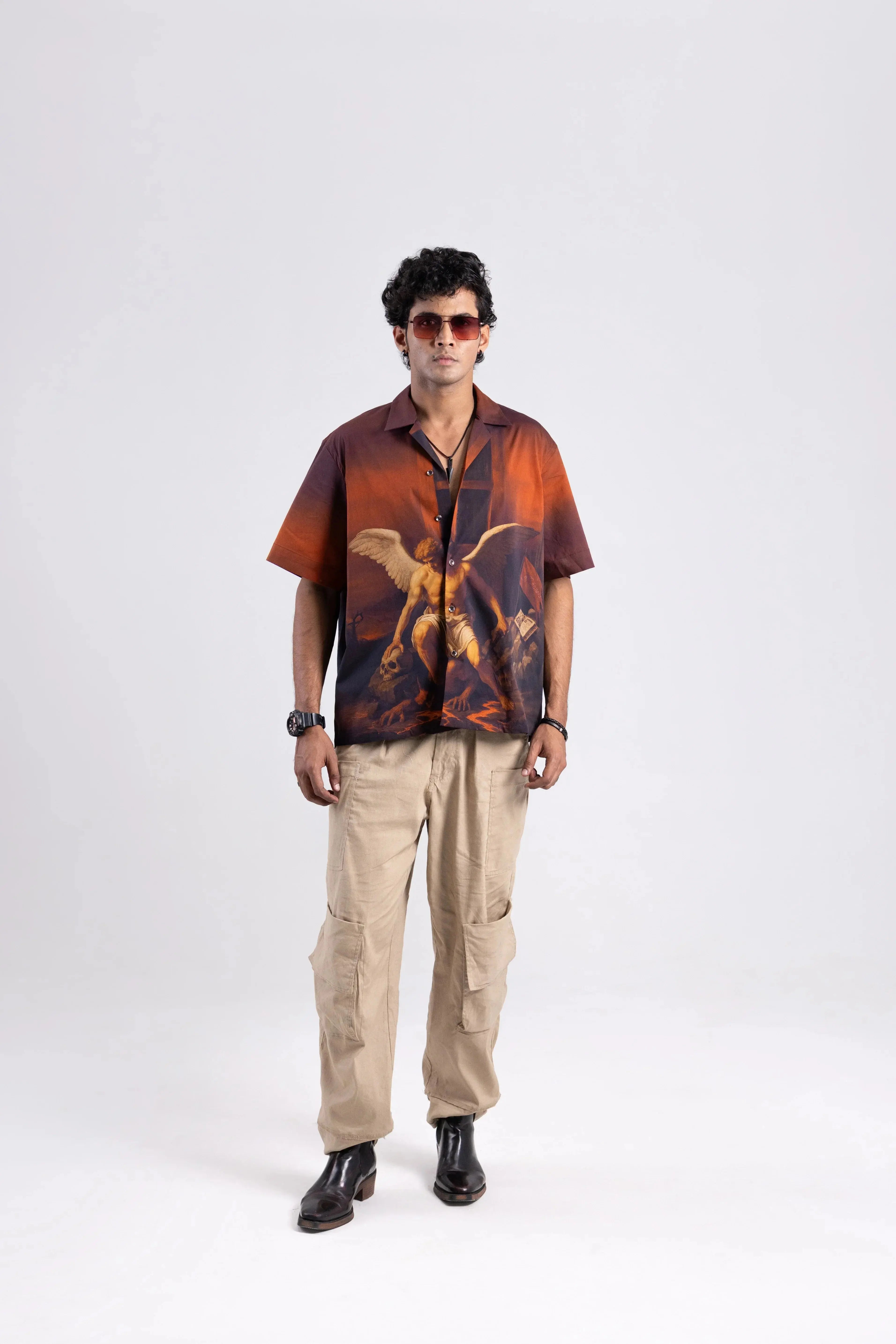 Heaven's Reckoning Oversized Printed Cuban Collar Shirt Off Sinners