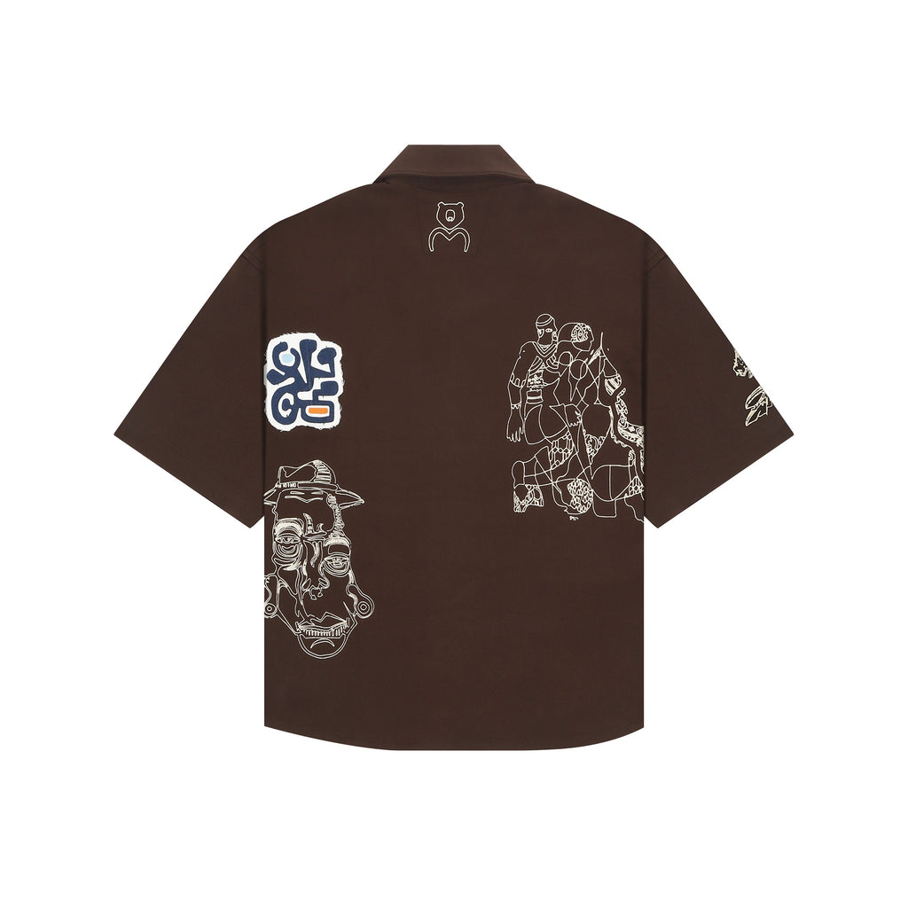 Men's Ancient Dominion Printed Brown Shirt Bear Minimum