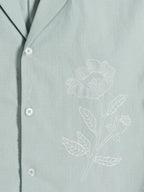 Men's Box-Fit Embroidered Linen Baby Blue Shirt Vellure