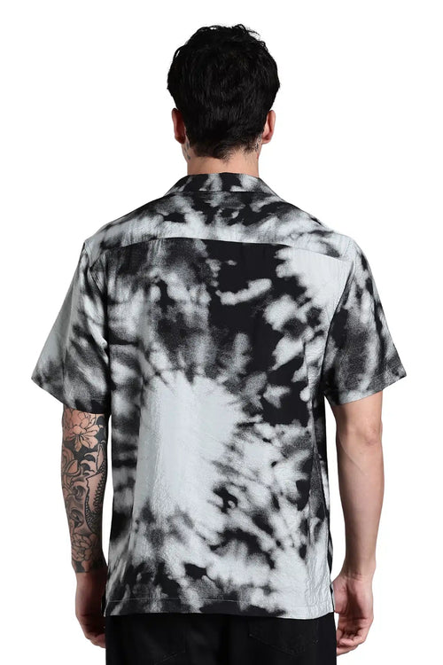 Black And Grey Tie And Dye Slim Fit Shirt