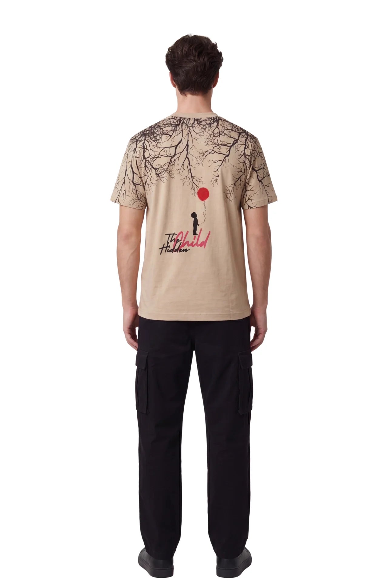 Hidden Child Beige Oversized Printed T-Shirt
