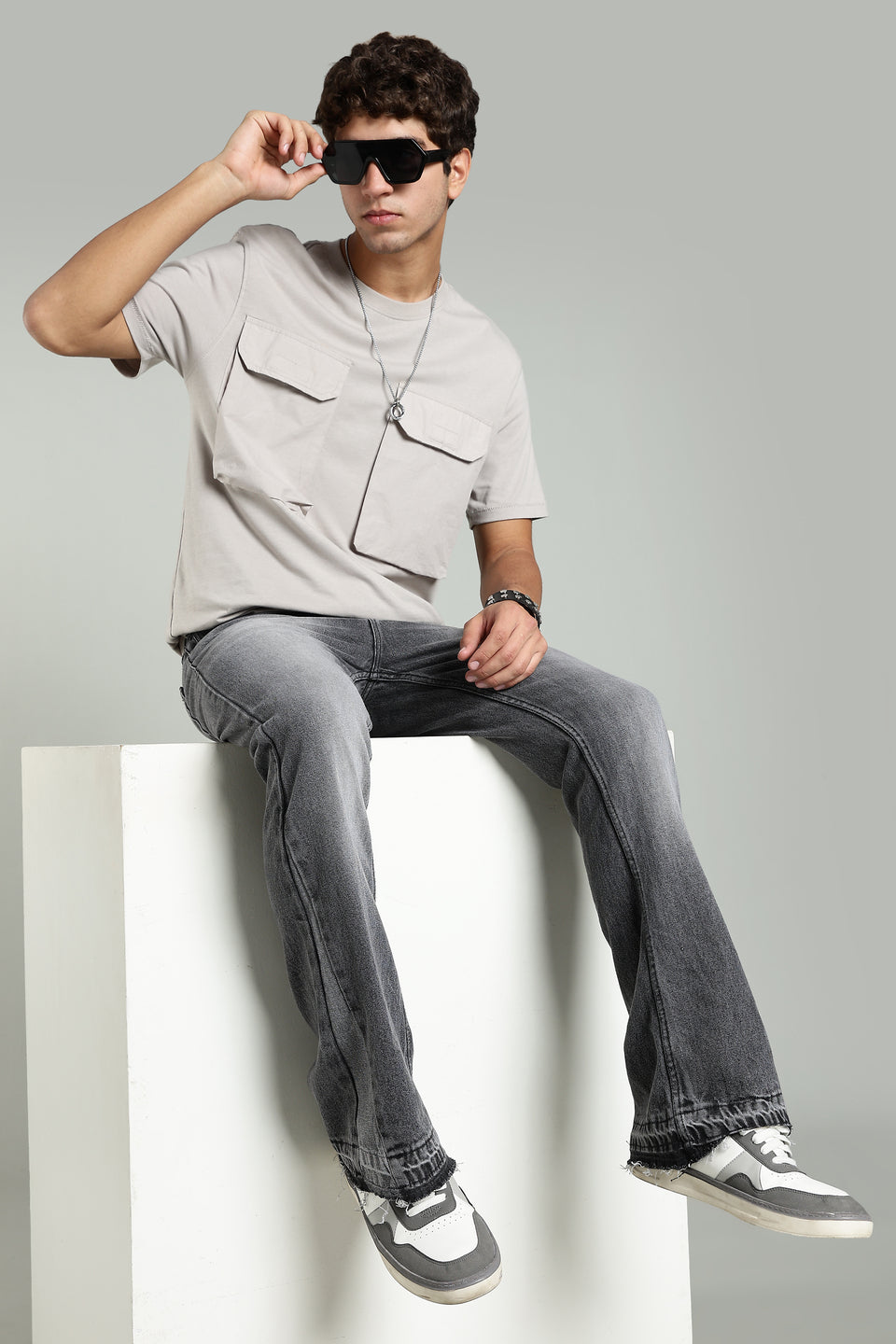 Grey Flared Jeans