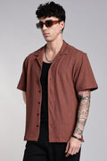 Brown Textured Slim Fit Shirt