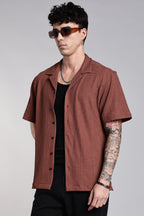 Brown Textured Slim Fit Shirt