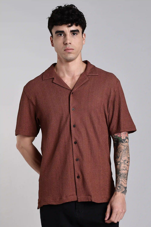 Brown Textured Slim Fit Shirt