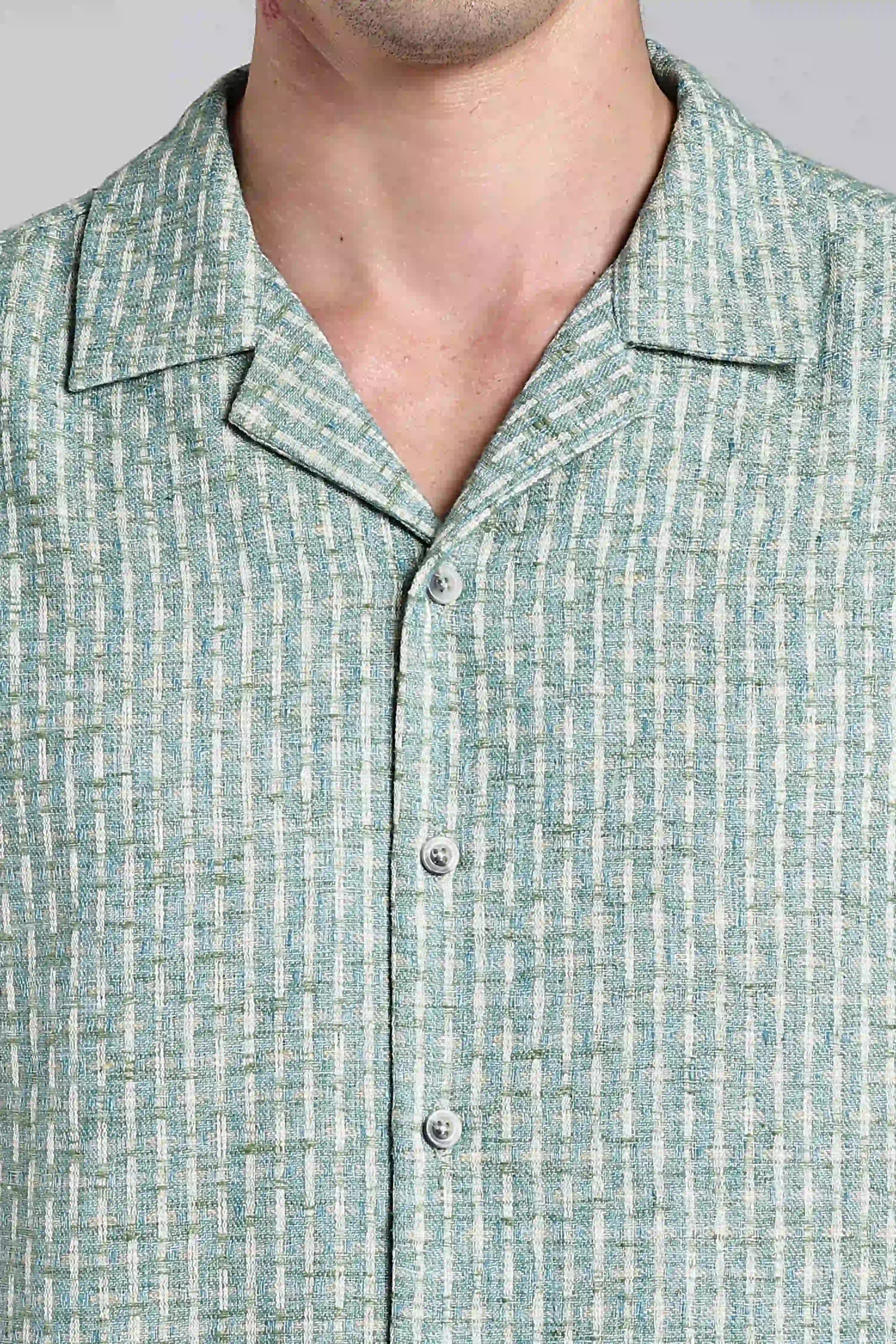Blue Textured Turkish Weave Slim Fit Shirt
