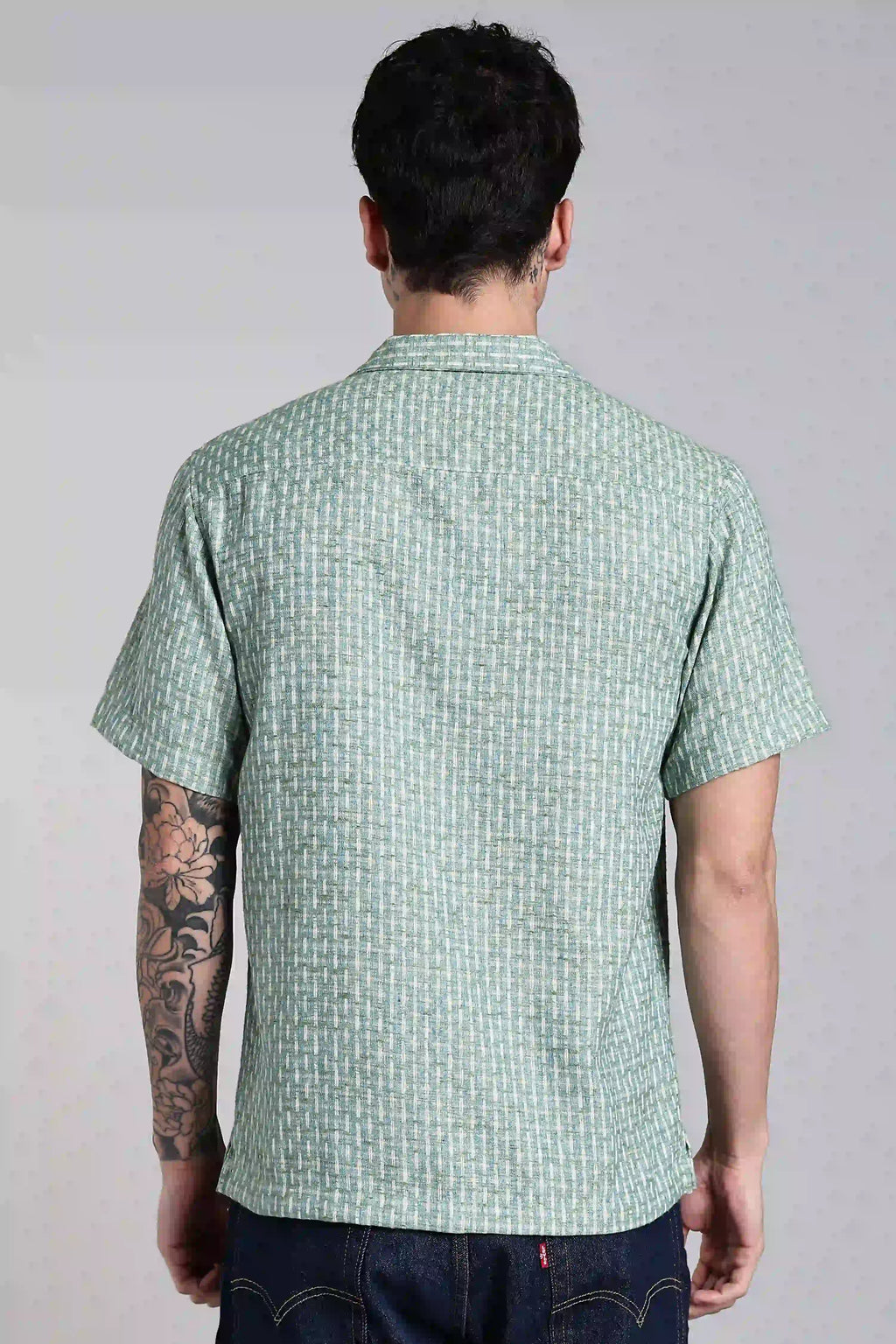 Blue Textured Turkish Weave Slim Fit Shirt