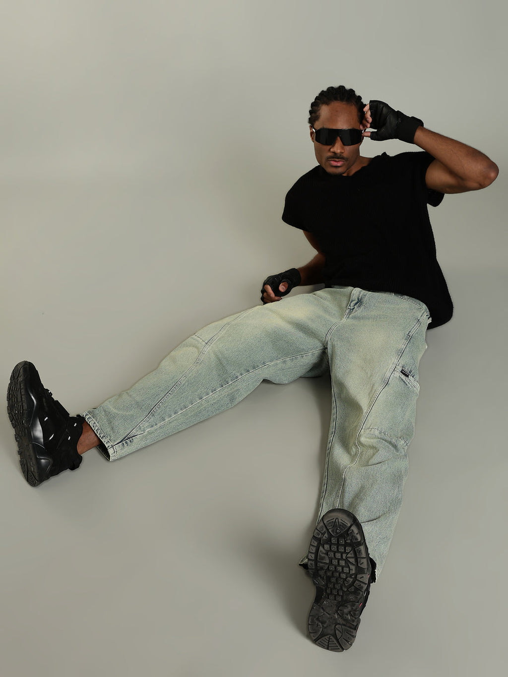 Vintage Wash baggy Cargo Jeans with Washed Fade