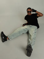 Vintage Wash baggy Cargo Jeans with Washed Fade