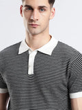 Men's Portofino Striped Jacquard Black & White Polo Vellure