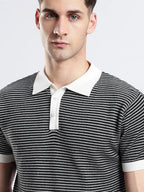 Men's Portofino Striped Jacquard Black & White Polo Vellure