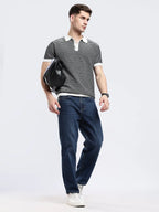 Men's Portofino Striped Jacquard Black & White Polo Vellure