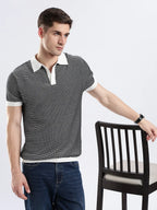 Men's Portofino Striped Jacquard Black & White Polo Vellure