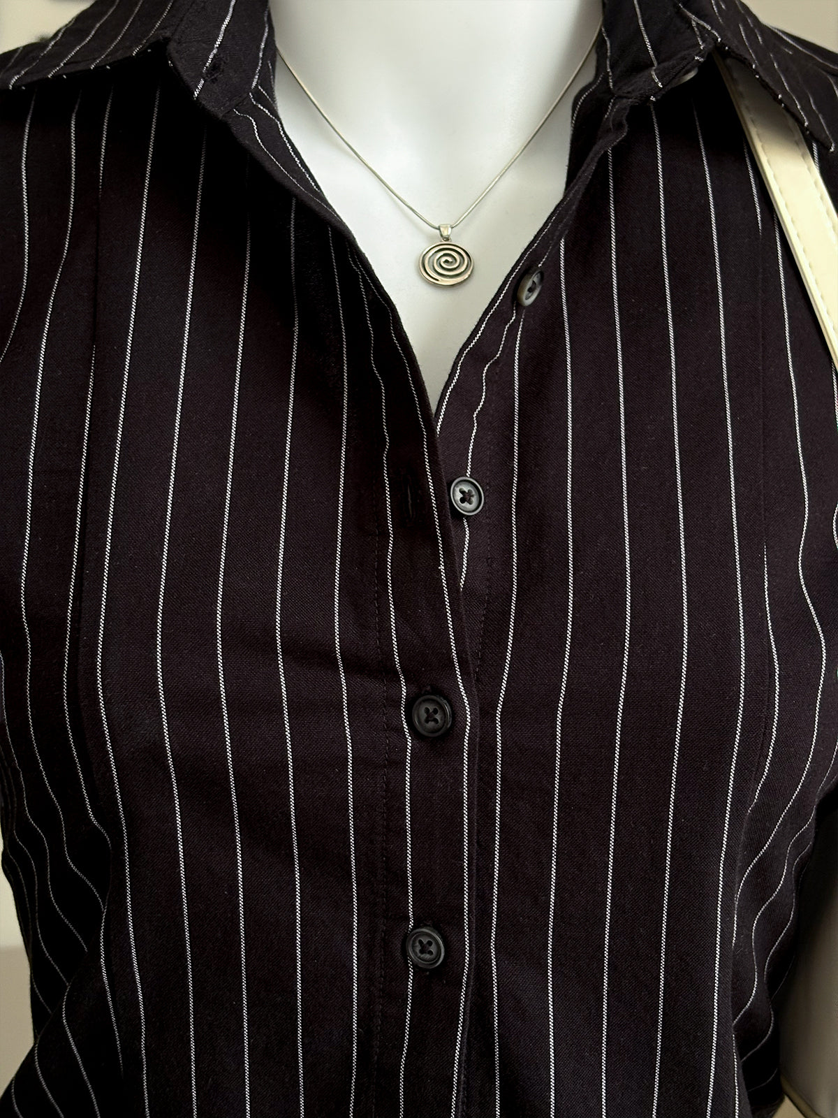 Black Striped Flared Sleeve Fitted Shirt