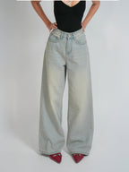 Pale Blue Dirty Wash Wide Leg Jeans Stylish Wodrobe
