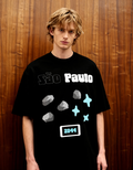 Sao Paulo Printed Black Oversized T-Shirt Main Character