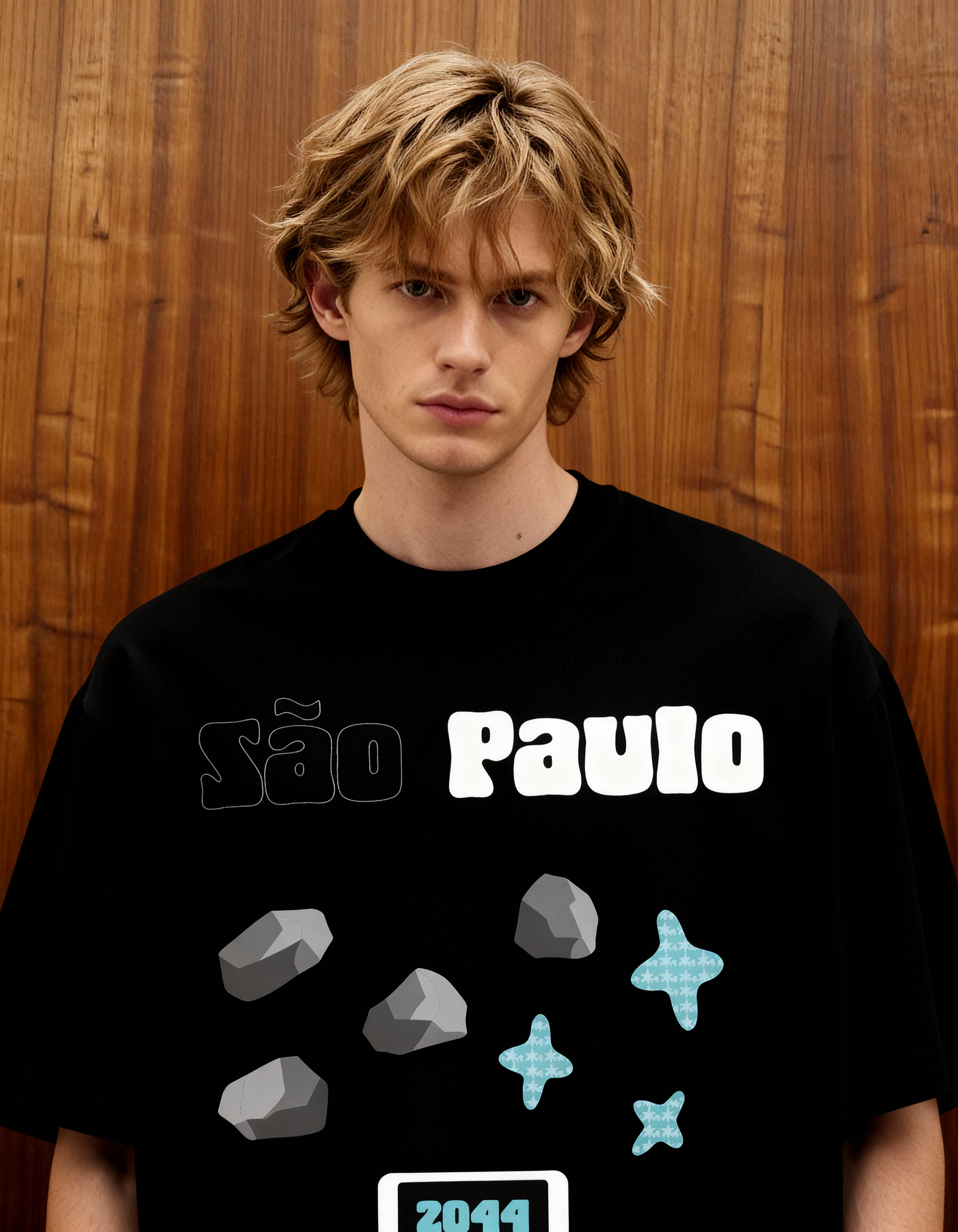 Sao Paulo Printed Black Oversized T-Shirt Main Character