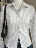White Striped Flared Sleeve Fitted Shirt