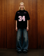Reimagined Printed Black Oversized T-Shirt Main Character