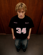 Reimagined Printed Black Oversized T-Shirt Main Character