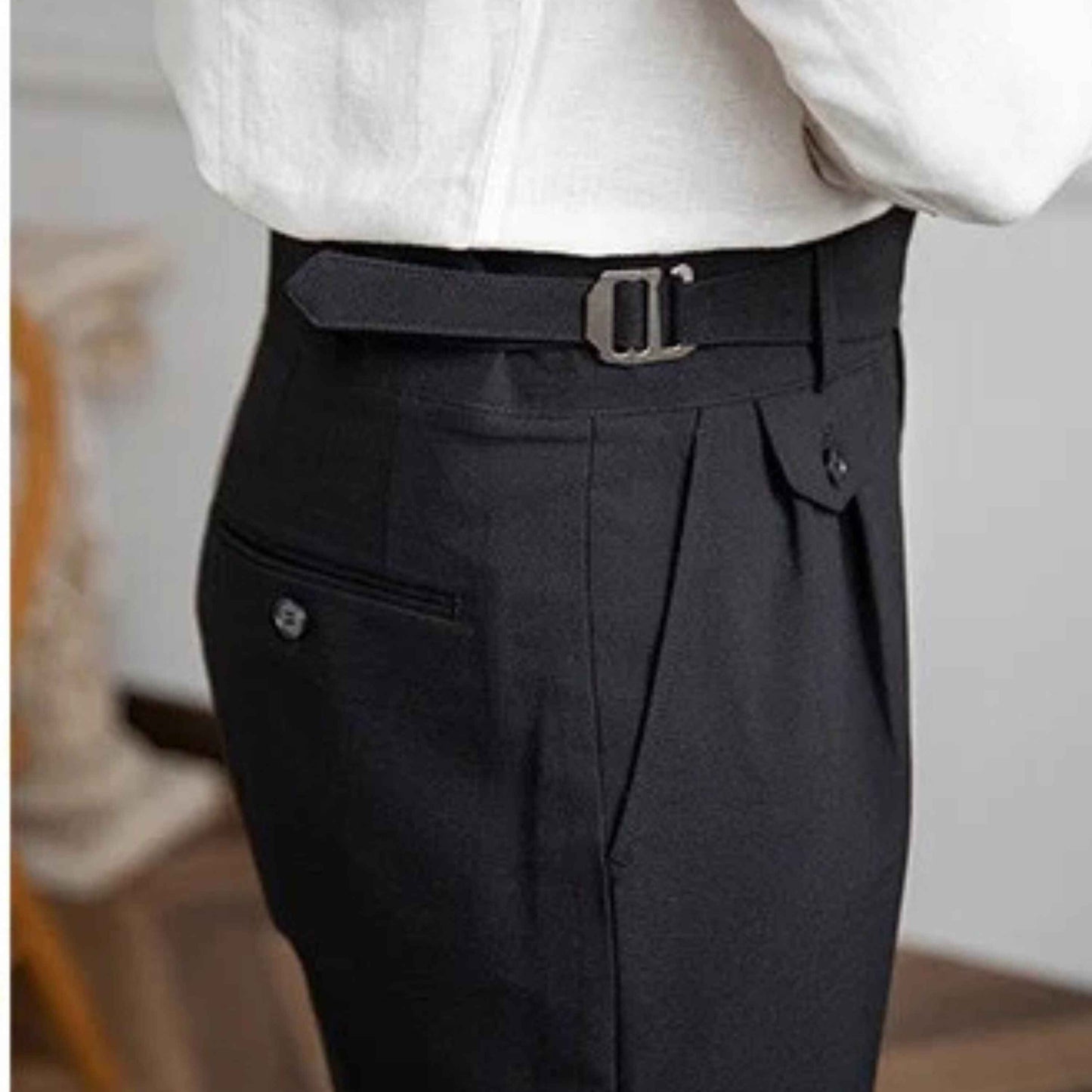 Black Gurkha Pants with Right Front Side Adjuster Buckle| by Adam Spirit - Adam Spirit