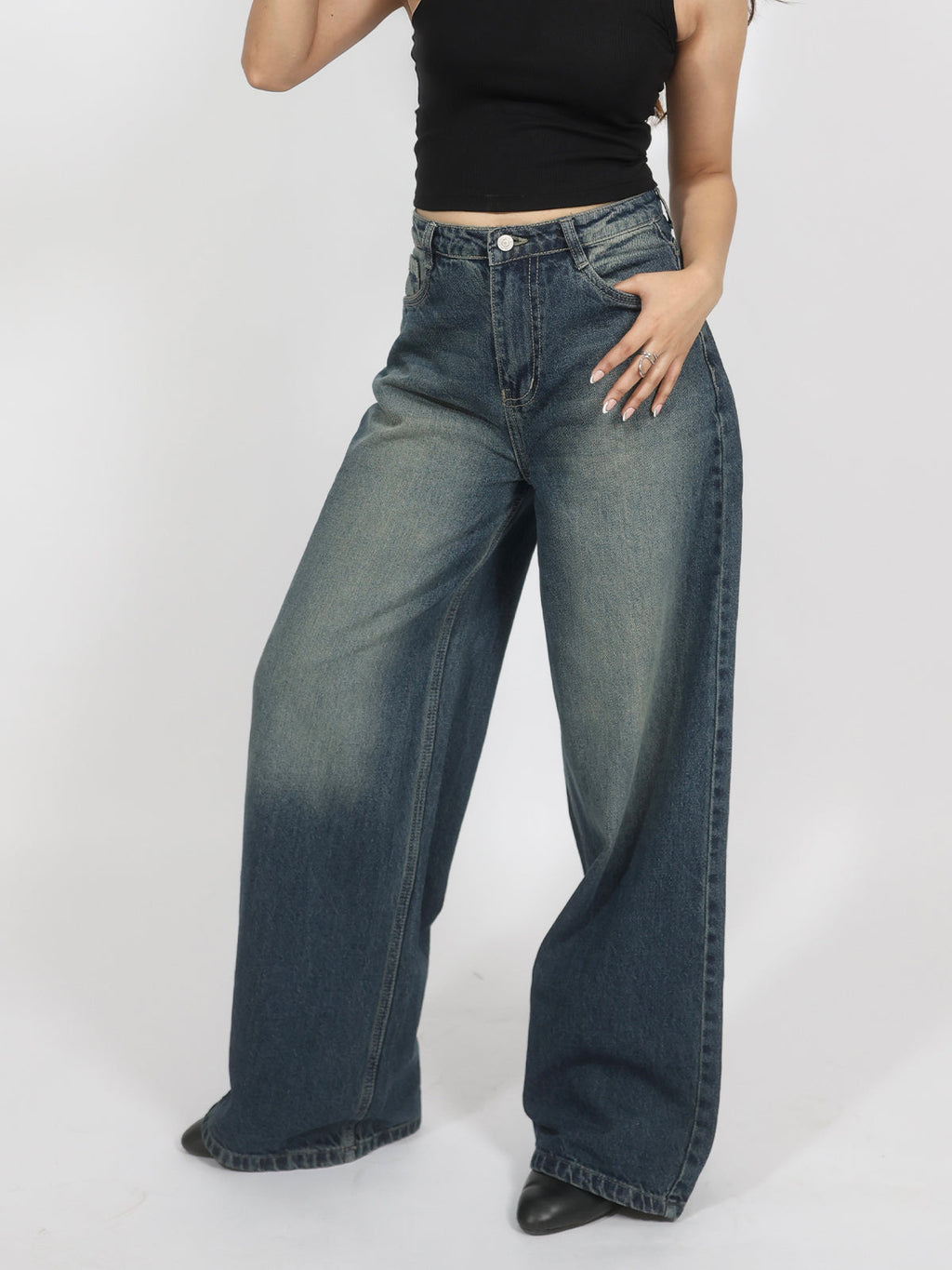 Oxford Blue Washed Wide Leg Jeans Stylish Wodrobe