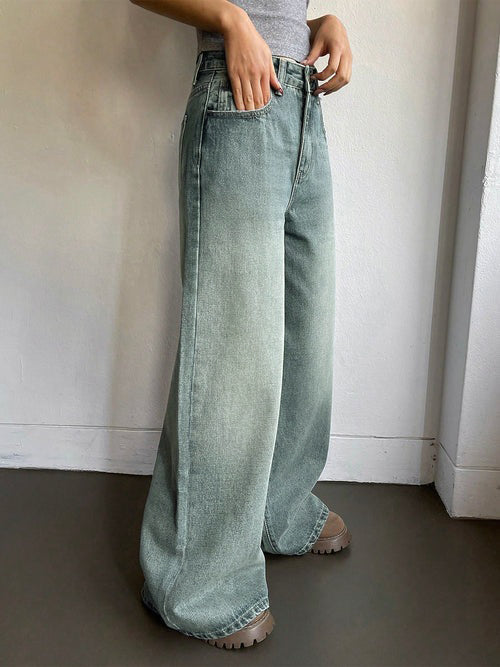 Sea Green Washed Ultra Wide Leg Jeans Stylish Wodrobe