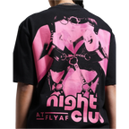 Night Club Round Neck Printed Black T-Shirt FLYAF
