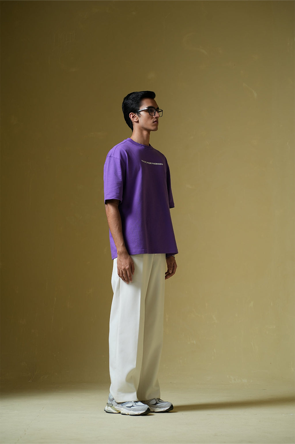 Wait For Nobody Printed Purple Oversized T-Shirt Main Character