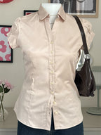 Beige Short Sleeve Y2K Fitted Shirt