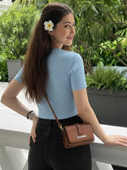 Light Blue Drop Needle Self Textured Half Sleeves Top