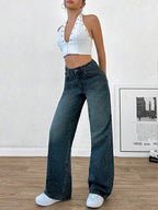 Cyber Blue Tinted Wide Leg Jeans Stylish Wodrobe